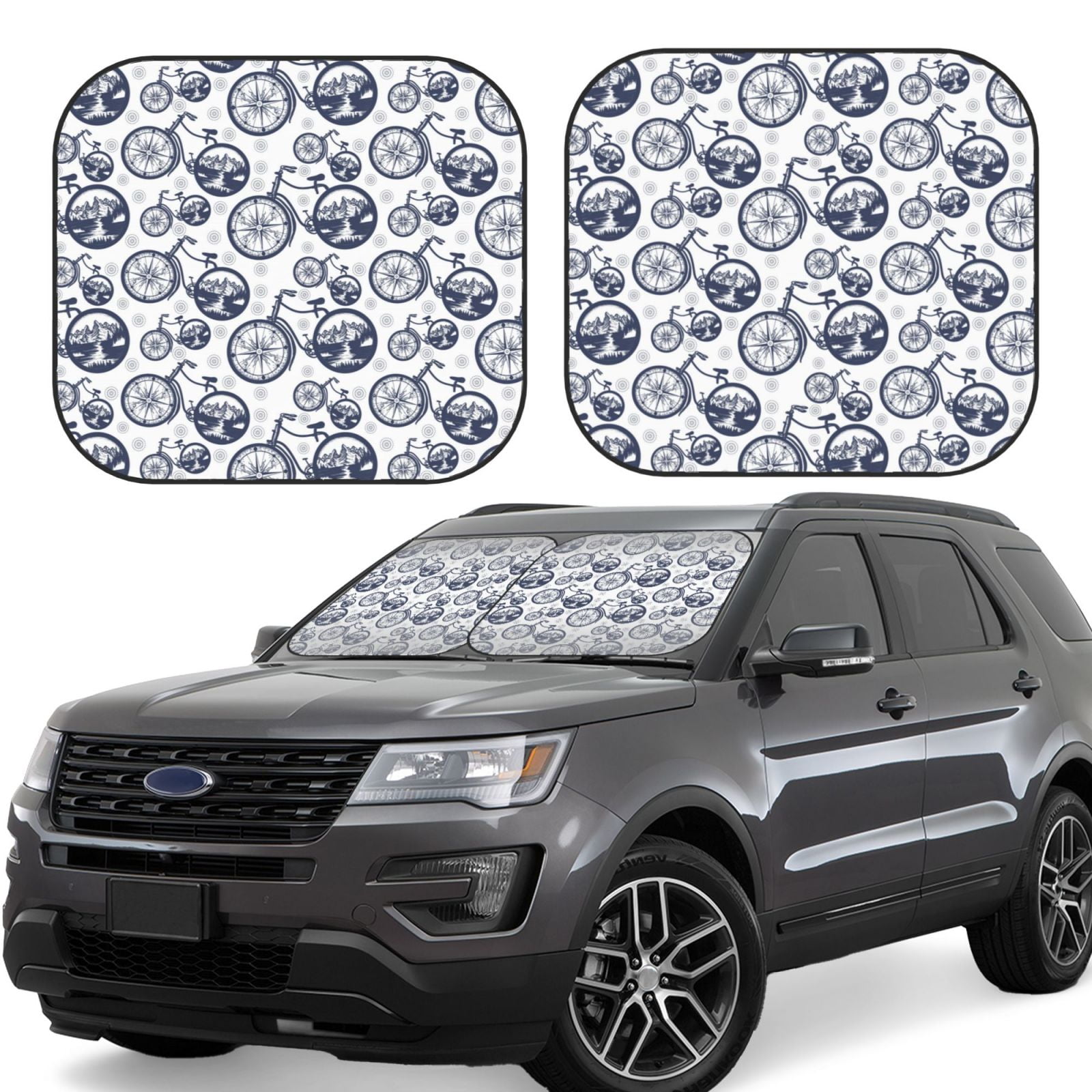 Windshield Sun Shade, Bike Pattern Exotic 2Piece Foldablecar Sunshade