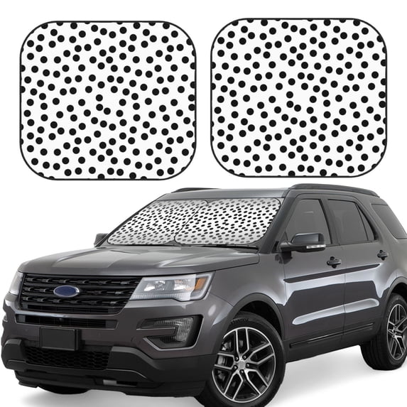 Windshield Sun Shade, Black white Irregular polka dot Foldable Car Sun Shade Windshield for Front, 2 Pieces