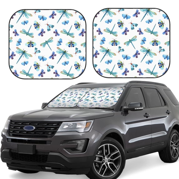 Windshield Sun Shade, Blue Dragonfly Moth Butterfly Foldable Car Sun Shade Windshield For Front, 2 Pieces