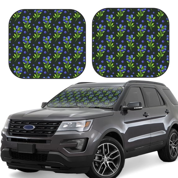 Windshield Sun Shade, Blueberries Print Black Foldable Car Sun Shade Windshield For Front, 2 Pieces
