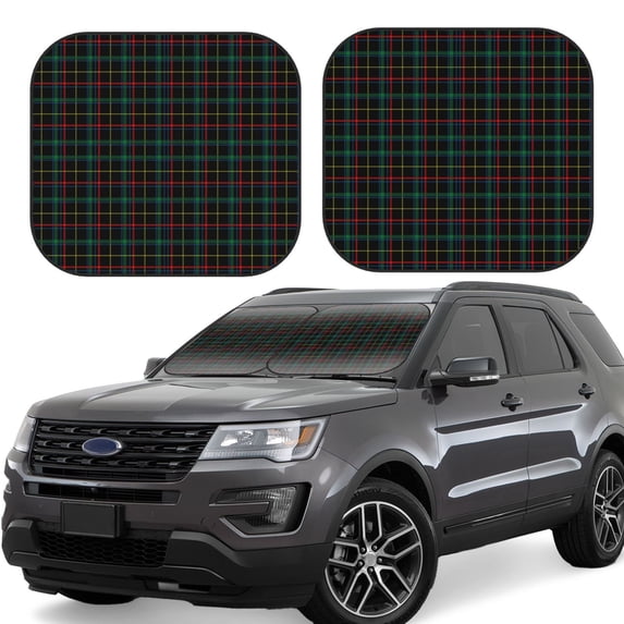 Windshield Sun Shade, Buffalo Plaid Dark Green Foldable Car Sun Shade Windshield For Front, 2 Pieces
