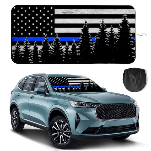Windshield Sun Shade for Car, 63"x28.5" Universal Fit Front Window Sunshade with Double Steel Ring Frame, UV Protection Windshield Cover with Storage Pouch