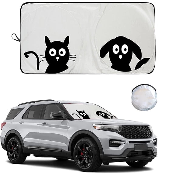 ASTRAEA Foldable Car Front Window Windshield Sun Shade Shield Cover Visor UV Block, Cat & Dog