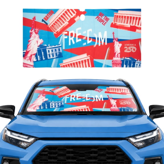 Windshield Sun Shade for Car, Trimmable Universal Fit Sunshade, America 250 Statue of Liberty Freedom, Front Window Cover, UV Blocker Heat Shield, Accordion, Compact Vertical Fold Stores 50% Smaller