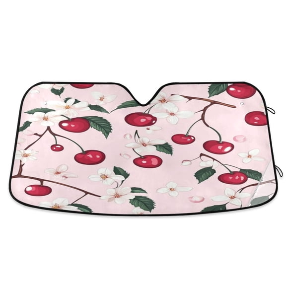 Windshield Sun Shade for Cars, 55"x27.6" Foldable Car Sun Shade with Aluminum Foil Bubble Heat Insulation, UV Protection for Sedan/SUV/Truck,A Cherry Pattern