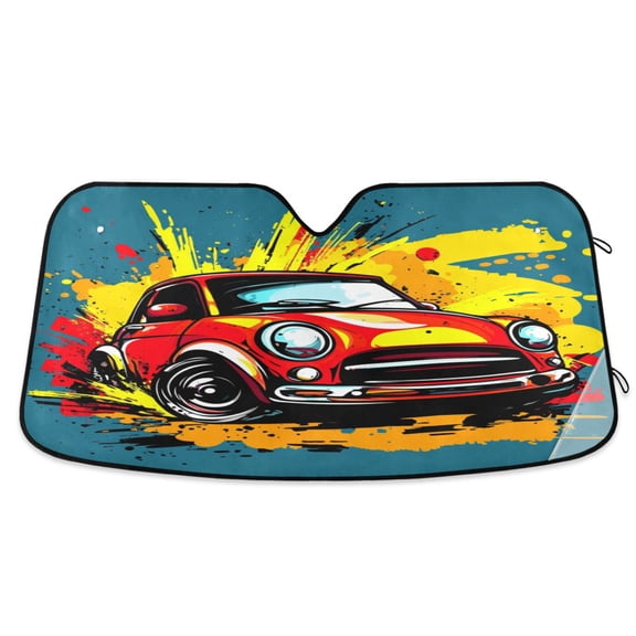 Windshield Sun Shade for Cars, 55"x27.6" Foldable Car Sun Shade with Aluminum Foil Bubble Heat Insulation, UV Protection for Sedan/SUV/Truck,A Cute Cartoon Car