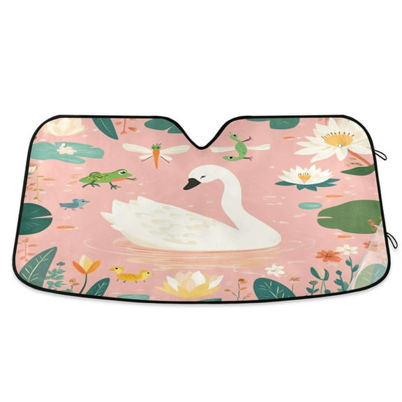 Windshield Sun Shade for Cars, 55"x27.6" Foldable Car Sun Shade with Aluminum Foil Bubble Heat Insulation, UV Protection for Sedan/SUV/Truck,A Cute Swan