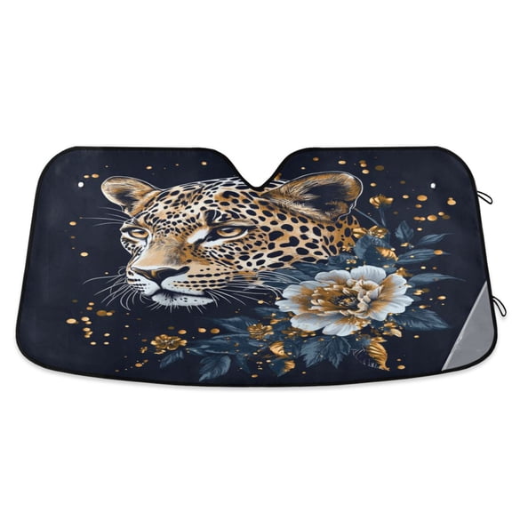 Windshield Sun Shade for Cars, 55"x27.6" Foldable Car Sun Shade with Aluminum Foil Bubble Heat Insulation, UV Protection for Sedan/SUV/Truck,A Leopard
