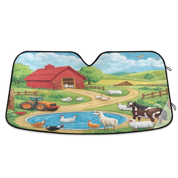 Windshield Sun Shade for Cars, 55"x27.6" Foldable Car Sun Shade with Aluminum Foil Bubble Heat Insulation, UV Protection for Sedan/SUV/Truck,A Vibrant Farm