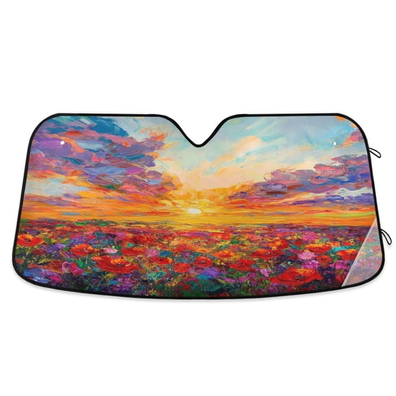 Windshield Sun Shade for Cars, 55"x27.6" Foldable Car Sun Shade with Aluminum Foil Bubble Heat Insulation, UV Protection for Sedan/SUV/Truck,Beautiful Flower