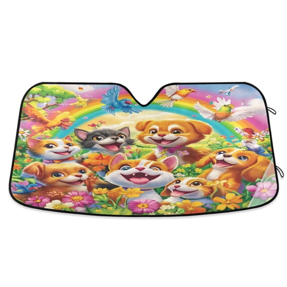 Windshield Sun Shade for Cars, 55"x27.6" Foldable Car Sun Shade with Aluminum Foil Bubble Heat Insulation, UV Protection for Sedan/SUV/Truck,Cats and Dogs