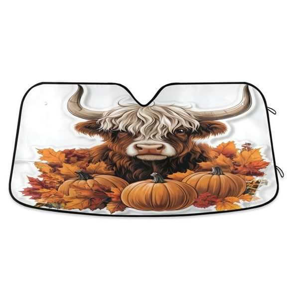 Windshield Sun Shade for Cars, 55"x27.6" Foldable Car Sun Shade with Aluminum Foil Bubble Heat Insulation, UV Protection for Sedan/SUV/Truck,Cute Highland Cow
