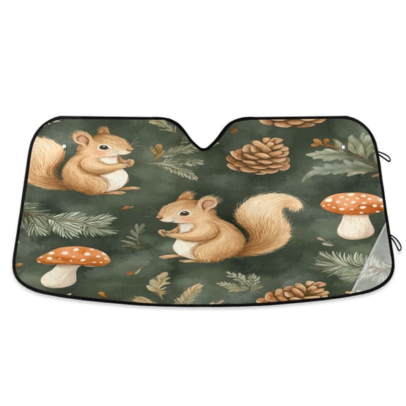 Windshield Sun Shade for Cars, 55"x27.6" Foldable Car Sun Shade with Aluminum Foil Bubble Heat Insulation, UV Protection for Sedan/SUV/Truck,Cute Squirrels
