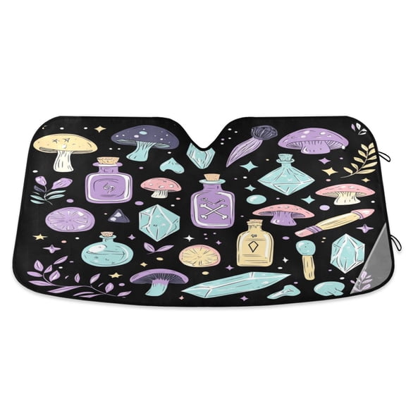 Windshield Sun Shade for Cars, 55"x27.6" Foldable Car Sun Shade with Aluminum Foil Bubble Heat Insulation, UV Protection for Sedan/SUV/Truck,Cute Sticker