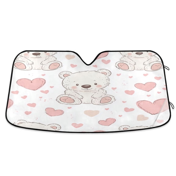Windshield Sun Shade for Cars, 55"x27.6" Foldable Car Sun Shade with Aluminum Foil Bubble Heat Insulation, UV Protection for Sedan/SUV/Truck,Cute Teddy Bear