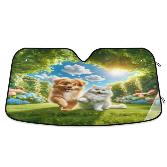 Windshield Sun Shade for Cars, 55"x27.6" Foldable Car Sun Shade with Aluminum Foil Bubble Heat Insulation, UV Protection for Sedan/SUV/Truck,Dog and Cat