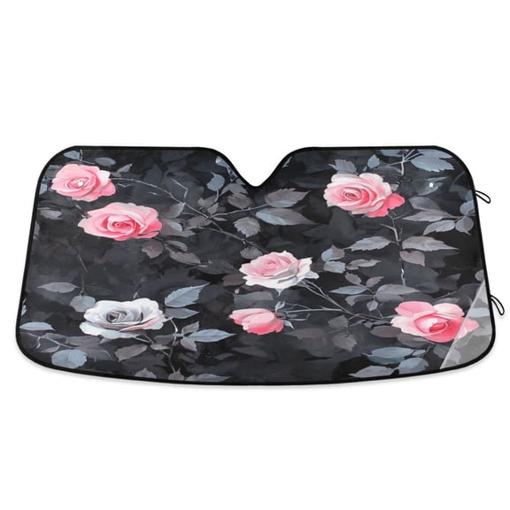 Windshield Sun Shade for Cars, 55"x27.6" Foldable Car Sun Shade with Aluminum Foil Bubble Heat Insulation, UV Protection for Sedan/SUV/Truck,Many Pink Roses