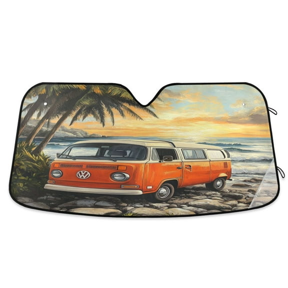 Windshield Sun Shade for Cars, 55"x27.6" Foldable Car Sun Shade with Aluminum Foil Bubble Heat Insulation, UV Protection for Sedan/SUV/Truck,Orange Car