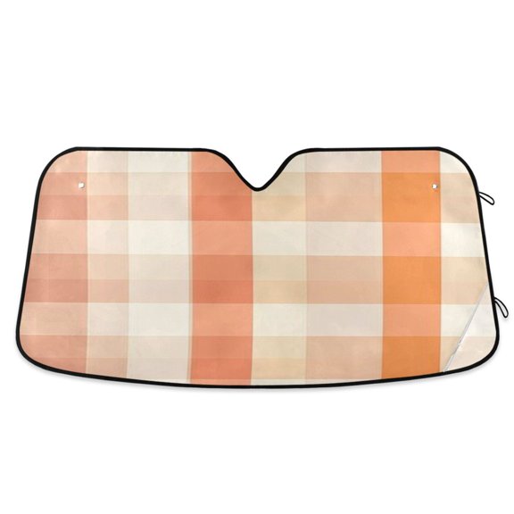 Windshield Sun Shade for Cars, 55"x27.6" Foldable Car Sun Shade with Aluminum Foil Bubble Heat Insulation, UV Protection for Sedan/SUV/Truck,Orange Plaid Pattern