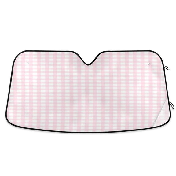 Windshield Sun Shade for Cars, 55"x27.6" Foldable Car Sun Shade with Aluminum Foil Bubble Heat Insulation, UV Protection for Sedan/SUV/Truck,Pink Grid
