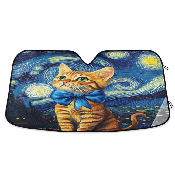 Windshield Sun Shade for Cars, 55"x27.6" Foldable Car Sun Shade with Aluminum Foil Bubble Heat Insulation, UV Protection for Sedan/SUV/Truck,Sad Little Cat