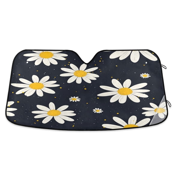 Windshield Sun Shade for Cars, 55"x27.6" Foldable Car Sun Shade with Aluminum Foil Bubble Heat Insulation, UV Protection for Sedan/SUV/Truck,Small Daisies