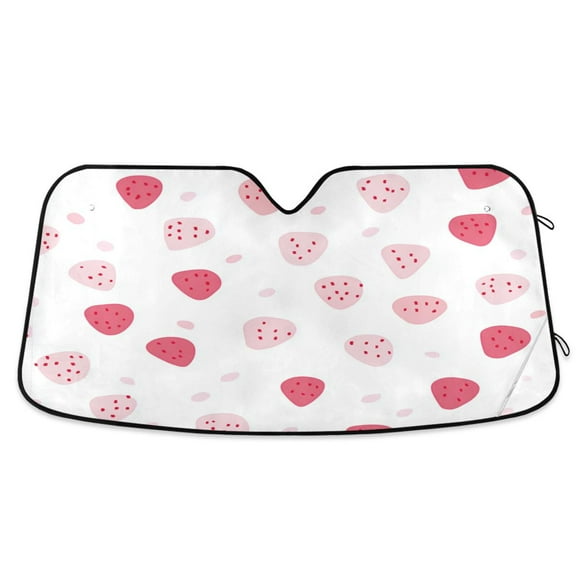 Windshield Sun Shade for Cars, 55"x27.6" Foldable Car Sun Shade with Aluminum Foil Bubble Heat Insulation, UV Protection for Sedan/SUV/Truck,Strawberry Pattern Pink