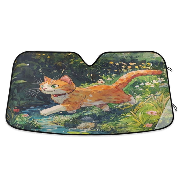 Windshield Sun Shade for Cars, 55"x27.6" Foldable Car Sun Shade with Aluminum Foil Bubble Heat Insulation, UV Protection for Sedan/SUV/Truck,The Orange Kitten