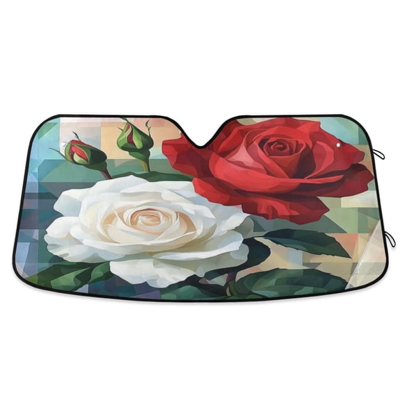 Windshield Sun Shade for Cars, 55"x27.6" Foldable Car Sun Shade with Aluminum Foil Bubble Heat Insulation, UV Protection for Sedan/SUV/Truck,Two Roses