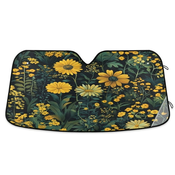 Windshield Sun Shade for Cars, 55"x27.6" Foldable Car Sun Shade with Aluminum Foil Bubble Heat Insulation, UV Protection for Sedan/SUV/Truck,Wildflowers