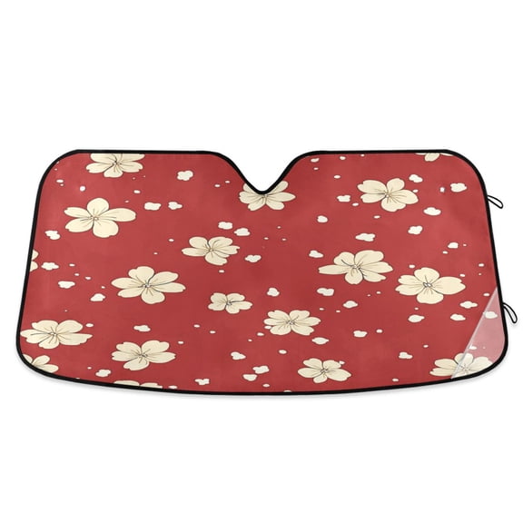 Windshield Sun Shade for Cars, 55"x27.6" Foldable Car Sun Shade with Aluminum Foil Bubble Heat Insulation, UV Protection for Sedan/SUV/Truck,Yellow Small Flower Stickers