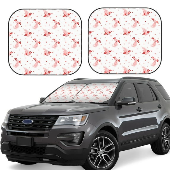 Windshield Sun Shade, Cartoon Cute Axolotl Pink_A Foldable Car Sun Shade Windshield For Front, 2 Pieces