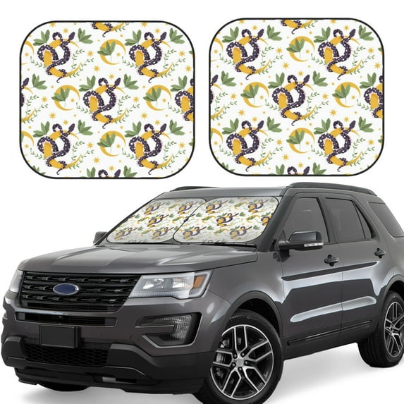 Windshield Sun Shade, Cartoon Cute Snake Plant Foldable Car Sun Shade Windshield For Front, 2 Pieces