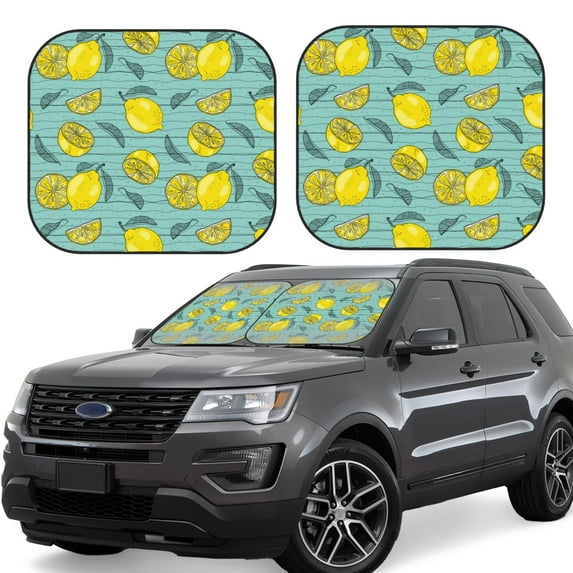 Windshield Sun Shade, Cartoon Lemon Yellow Foldable Car Sun Shade Windshield For Front, 2 Pieces