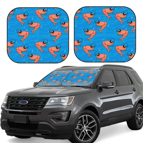 Windshield Sun Shade, Cartoon Shrimp Print Blue Foldable Car Sun Shade Windshield For Front, 2 Pieces