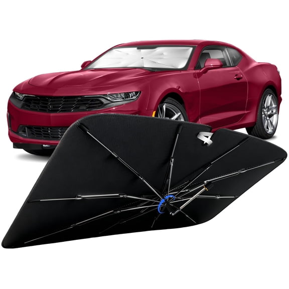 Windshield Sun Shade for Chevrolet Camaro 2010-2024 with 360° Rotating Shaft, Custom Fit Umbrella Sunshade for UV Blocking, Interior Heat Protection, Easy Storage