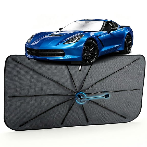 Windshield Sun Shade for Chevrolet Corvette 2005-2019 Reflective Coated Fabric Sunshade Umbrella for Front Window, UV Protection Heat Shield Sun Blocker Heat Reflector, 1:1 Exact Fit