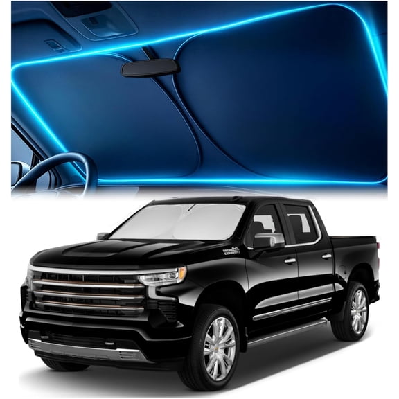 Windshield Sun Shade for Chevrolet Silverado 2019-2026 Custom Fit Sun Shield , Blocks Heat & UV, Foldable with Storage Pouch -for Chevy Silverado Windshield Sunshade