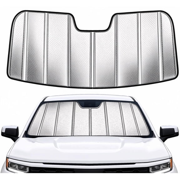 Windshield Sun Shade for Chevrolet Silverado/GMC Sierra 1500/2500HD/3500HD for 2019-2026, Foldable 3-Layer High Reflective Silver Sunshade, Blocks UV Rays & Reduces Cabin Heat