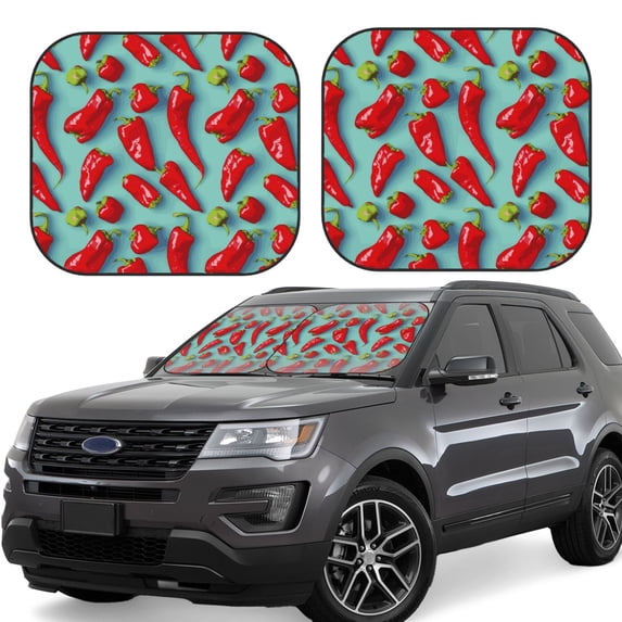 Windshield Sun Shade, Chili Bell Pepper Print Foldable Car Sun Shade Windshield For Front, 2 Pieces