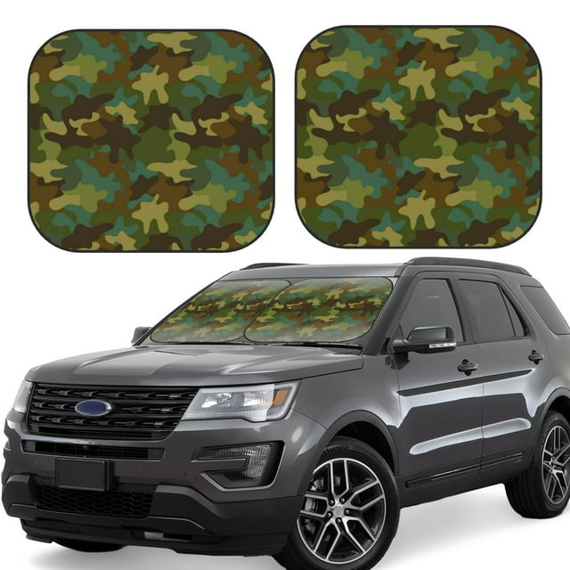 Windshield Sun Shade, Classic Green Camouflage 2Piece Foldablecar