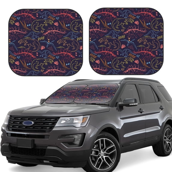 Windshield Sun Shade, Colorful Dinosaur Cartoon Foldable Car Sun Shade Windshield For Front, 2 Pieces