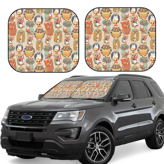 Windshield Sun Shade, Colorful Owls Foldable Car Sun Shade Windshield for Front, 2 Pieces