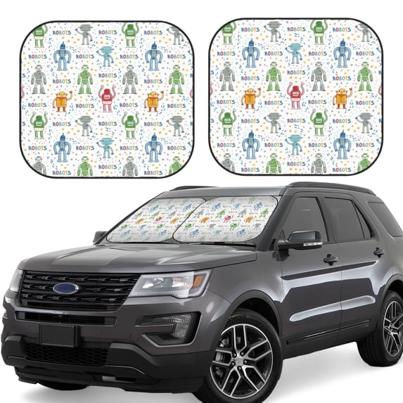 Windshield Sun Shade, Colorful Robot Foldable Car Sun Shade Windshield For Front, 2 Pieces