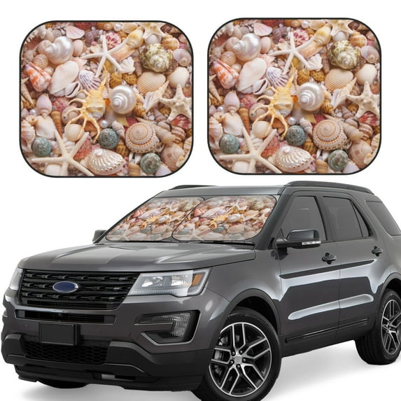 Windshield Sun Shade, Colorful Seashells Foldable Car Sun Shade Windshield for Front, 2 Pieces