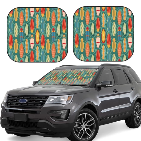 Windshield Sun Shade, Colorful Surf Boards Foldable Car Sun Shade Windshield For Front, 2 Pieces