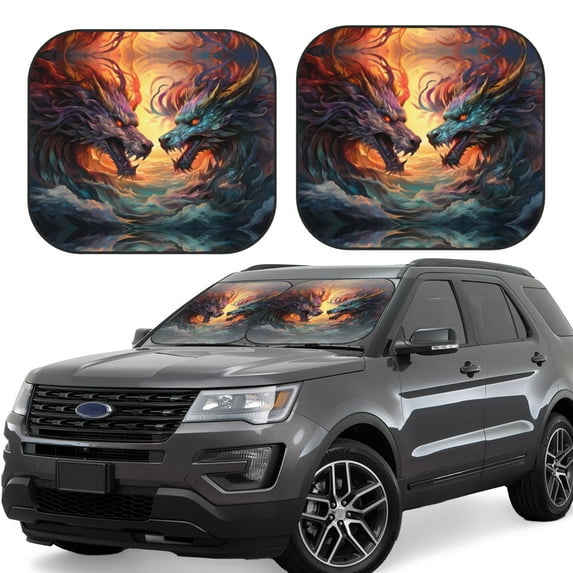 Windshield Sun Shade, Colorful Wave Dragon Head Foldable Car Sun Shade Windshield for Front, 2 Pieces