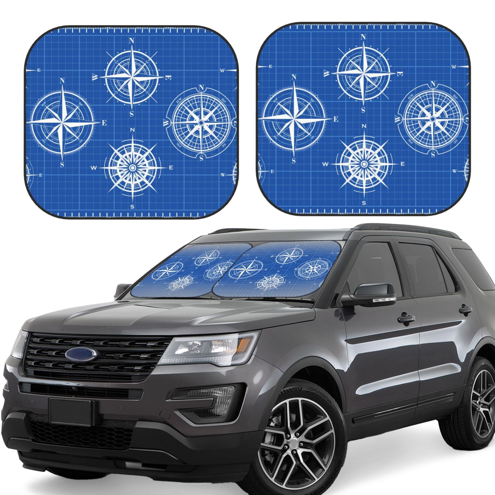 Windshield Sun Shade Compass 2 Pieces Car Front Sun Shade Windshield ...