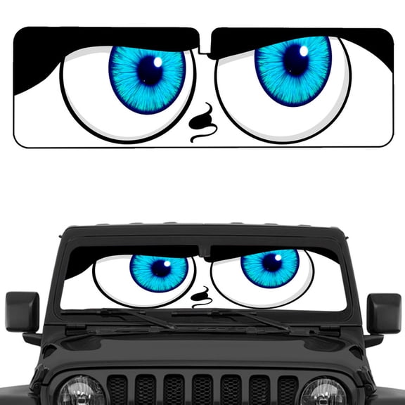 Windshield Sun Shade Compatible with TJ (1996-2006) JK JKU (2007-2017) 2&4 Door, UV Blocking Foldable Car Sun Visor with Cool Pattern & Storage Pouch