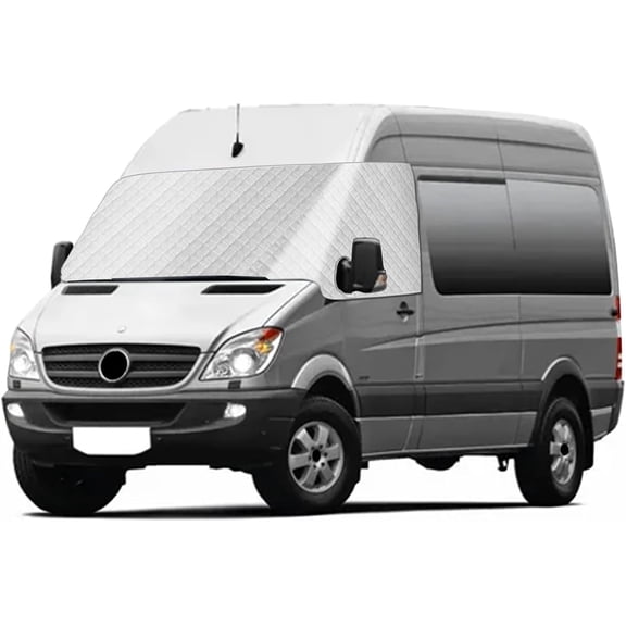 Windshield Sun Shade Cover Compatible with Mercedes-Benz Sprinter Van NCV3 2006-2018, 5-Layers Exterior Front Window Sunshade Windshield Cover for UV Protection & Privacy Shield, with Mirror Cutouts
